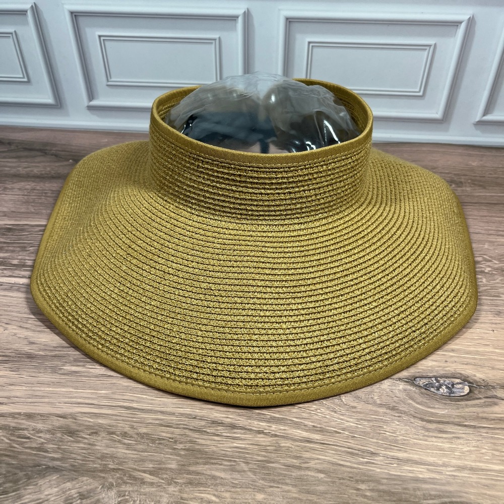 FURTALK Straw Sun Visor Womens Mustard Yellow Rollable Wide Brim Hat OS